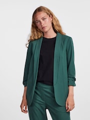 PIECES Green Ruched Sleeve Blazer - Image 1 of 5