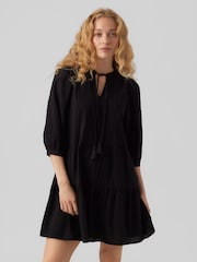VERO MODA Black Embroidered Detail Cotton Summer Boho Smock Dress - Image 1 of 5