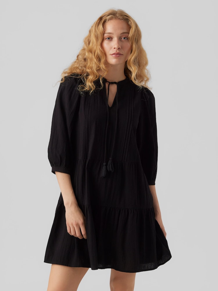 VERO MODA Black Embroidered Detail Cotton Summer Boho Smock Dress - Image 1 of 5