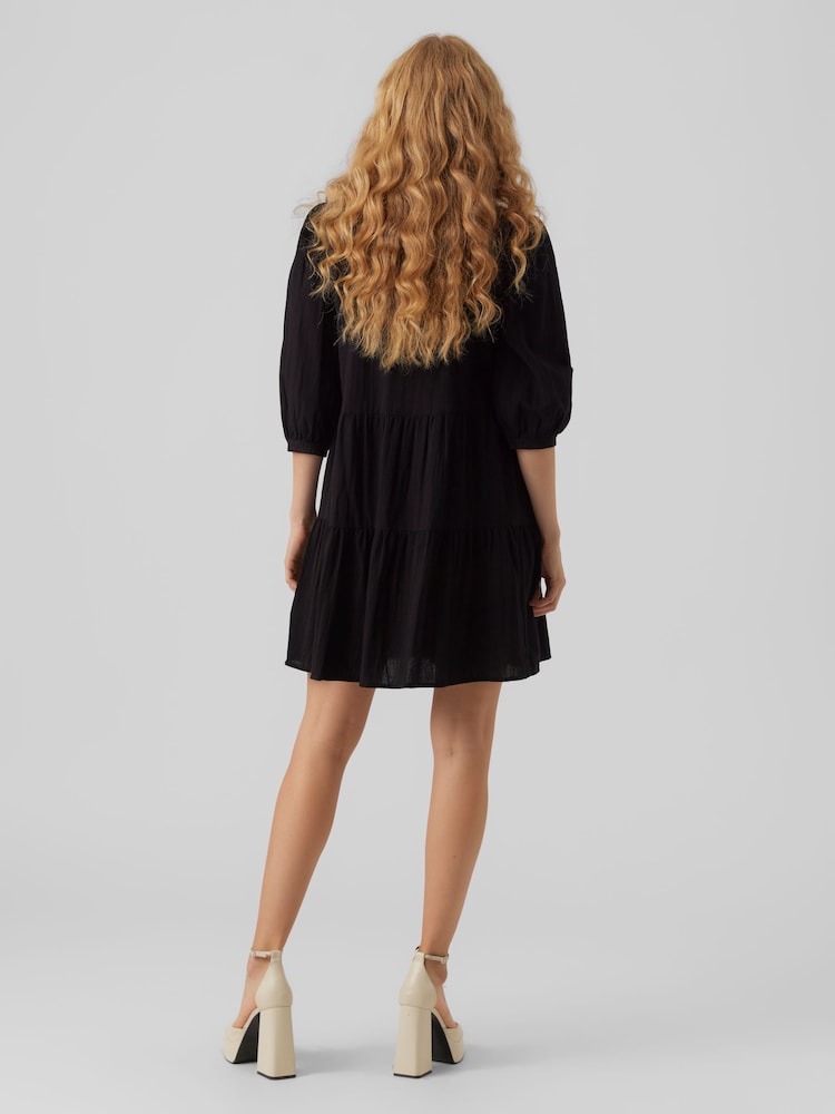 VERO MODA Black Embroidered Detail Cotton Summer Boho Smock Dress - Image 2 of 5