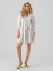 VERO MODA White Embroidered Detail Cotton Summer Boho Smock Dress - Image 3 of 5