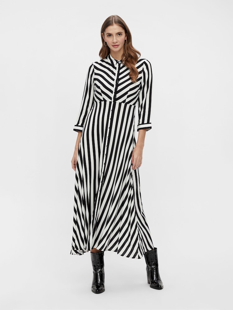 YAS Black Stripe Maxi Length Shirt Dress - Image 1 of 6