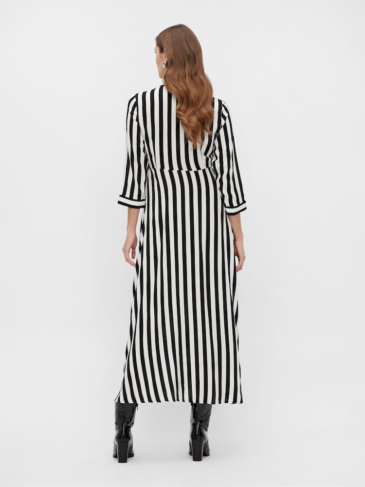 YAS Black Stripe Maxi Length Shirt Dress - Image 2 of 6 YAS Black Stripe Maxi Length Shirt Dress - Image 2 of 6