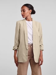 PIECES Cream 3/4 Ruched Sleeve Blazer - Image 1 of 6