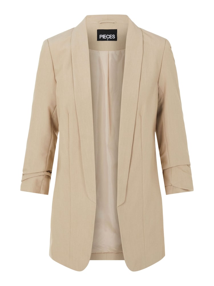 PIECES Cream 3/4 Ruched Sleeve Blazer - Image 6 of 6