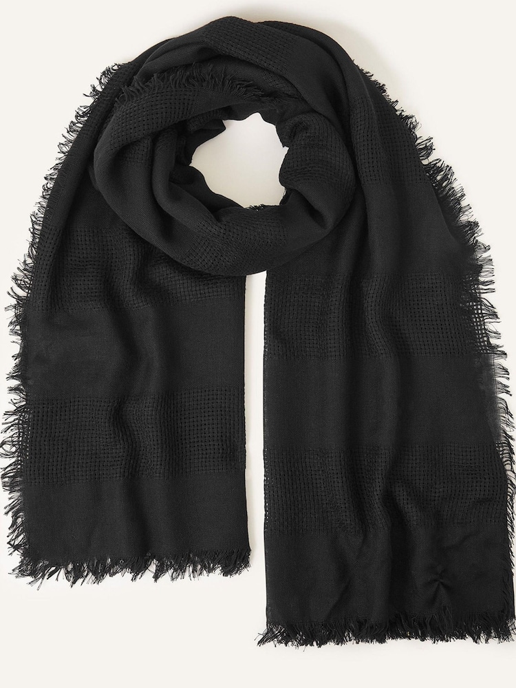 Accessorize Black Waffle Stripe Textured Scarf - Image 1 of 2 Accessorize Black Waffle Stripe Textured Scarf - Image 1 of 2
