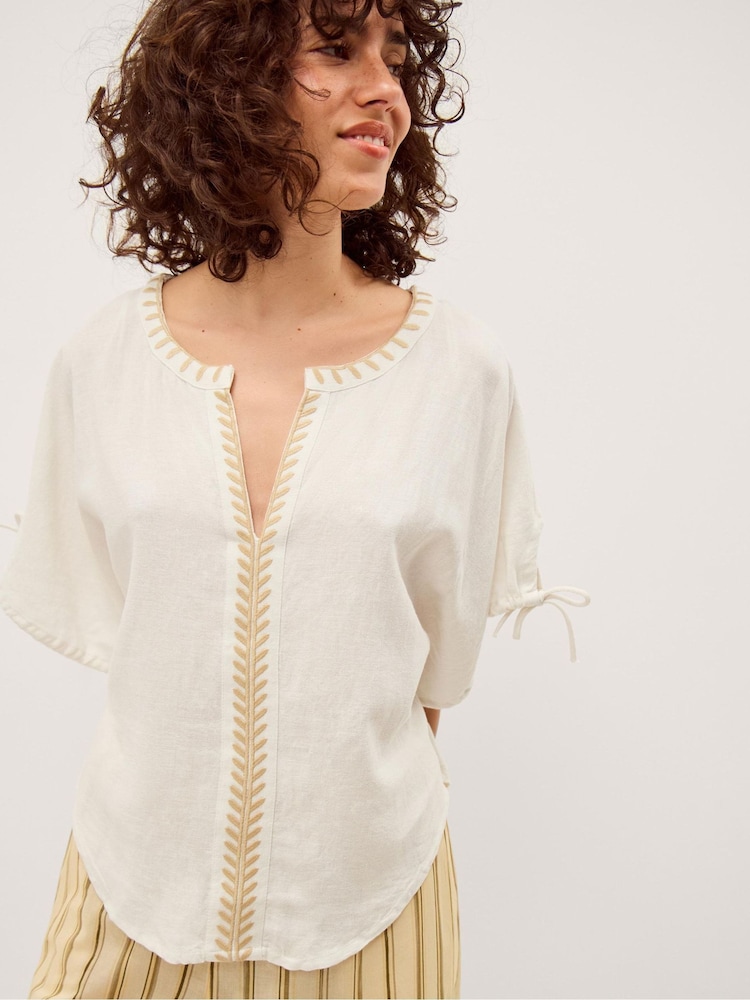 Monsoon Cream Adela Embroidered Linen Blend Top - Image 1 of 3 Monsoon Cream Adela Embroidered Linen Blend Top - Image 1 of 3