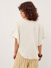 Monsoon Cream Adela Embroidered Linen Blend Top - Image 2 of 3