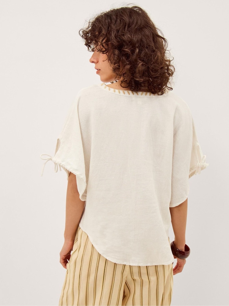Monsoon Cream Adela Embroidered Linen Blend Top - Image 2 of 3 Monsoon Cream Adela Embroidered Linen Blend Top - Image 2 of 3