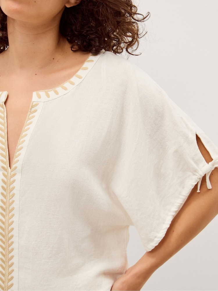 Monsoon Cream Adela Embroidered Linen Blend Top - Image 3 of 3 Monsoon Cream Adela Embroidered Linen Blend Top - Image 3 of 3