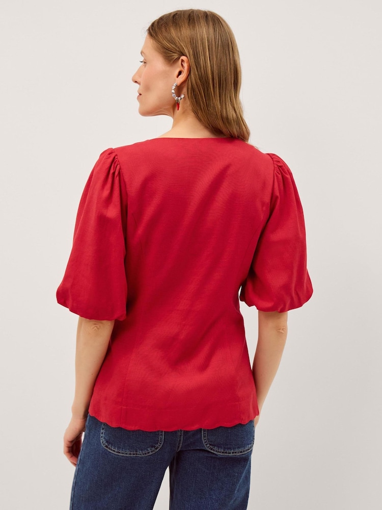 Monsoon Red Willa Puff Sleeve Tie Front Top - Image 2 of 4 Monsoon Red Willa Puff Sleeve Tie Front Top - Image 2 of 4