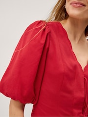 Monsoon Red Willa Puff Sleeve Tie Front Top - Image 3 of 4