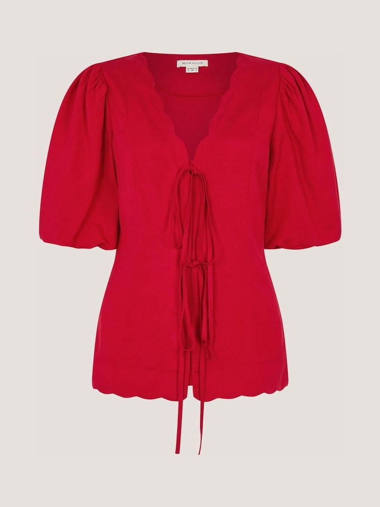 Monsoon Red Willa Puff Sleeve Tie Front Top - Image 4 of 4 Monsoon Red Willa Puff Sleeve Tie Front Top - Image 4 of 4