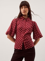 Monsoon Red Claire Puff Sleeve Polka Dot Shirt - Image 1 of 3
