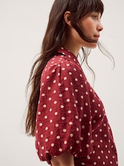 Monsoon Red Claire Puff Sleeve Polka Dot Shirt - Image 2 of 3