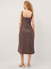 Monsoon Brown Selena Square Neck Stripe Midi Dress - Image 2 of 4