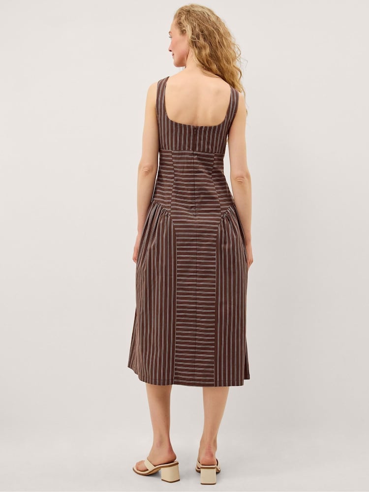Monsoon Brown Selena Square Neck Stripe Midi Dress - Image 2 of 4 Monsoon Brown Selena Square Neck Stripe Midi Dress - Image 2 of 4