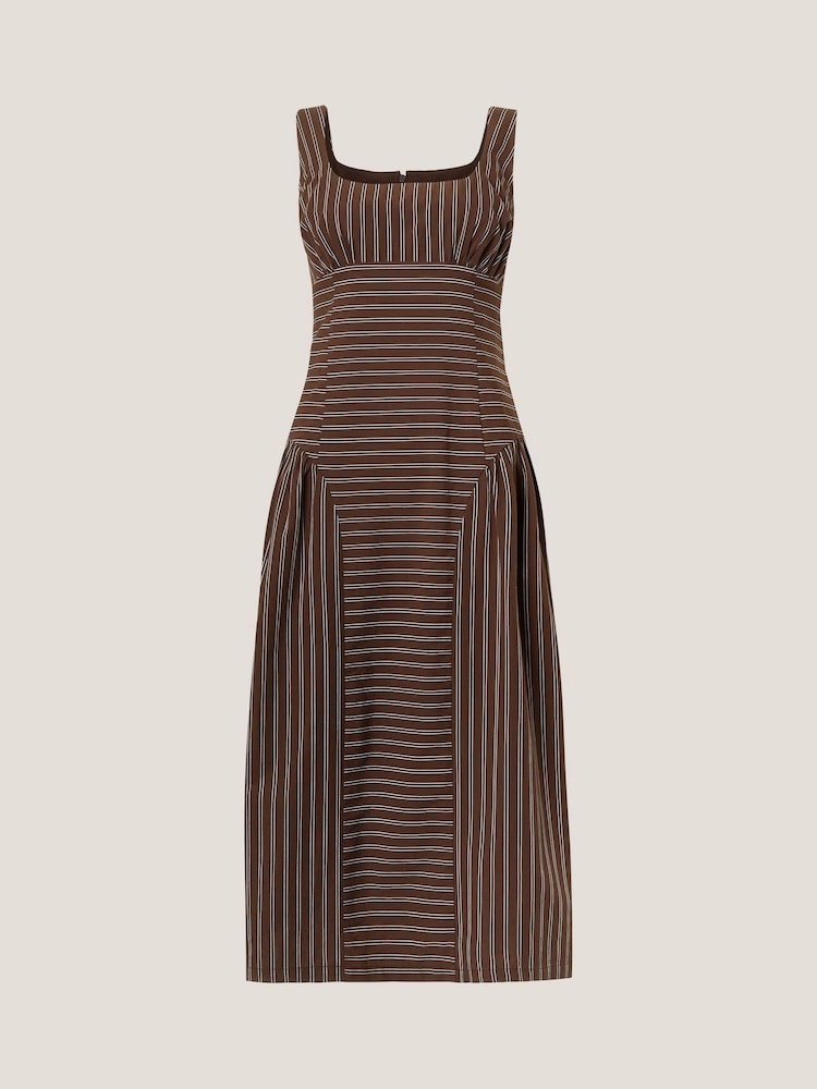 Monsoon Brown Selena Square Neck Stripe Midi Dress - Image 4 of 4 Monsoon Brown Selena Square Neck Stripe Midi Dress - Image 4 of 4