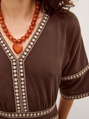 Monsoon Brown Taryn Floral Trim Jersey Jumpsuit - Image 3 of 3