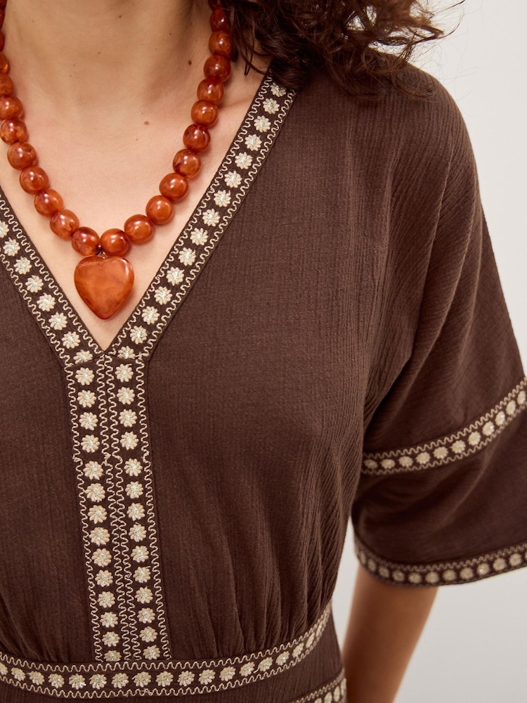 Monsoon Brown Taryn Floral Trim Jersey Jumpsuit - Image 3 of 3