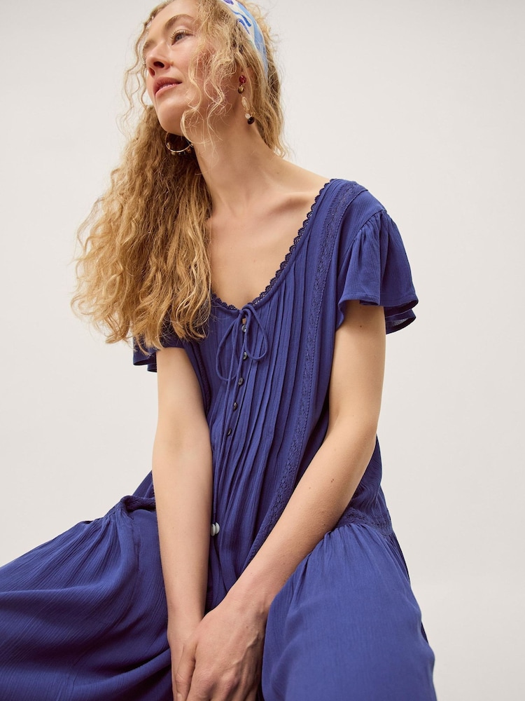 Monsoon Blue Eva Lace Culotte Jumpsuit - Image 1 of 3