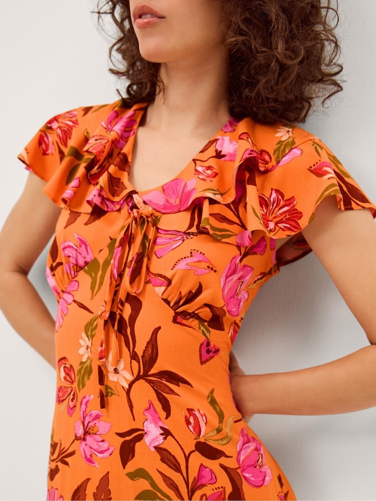 Monsoon Orange Leila Floral Print Midi Dress - Image 3 of 3