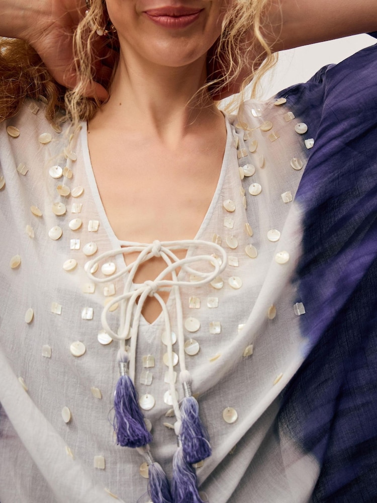 Monsoon Blue Elise Embellished Tie-Dye Midi Kaftan - Image 2 of 3