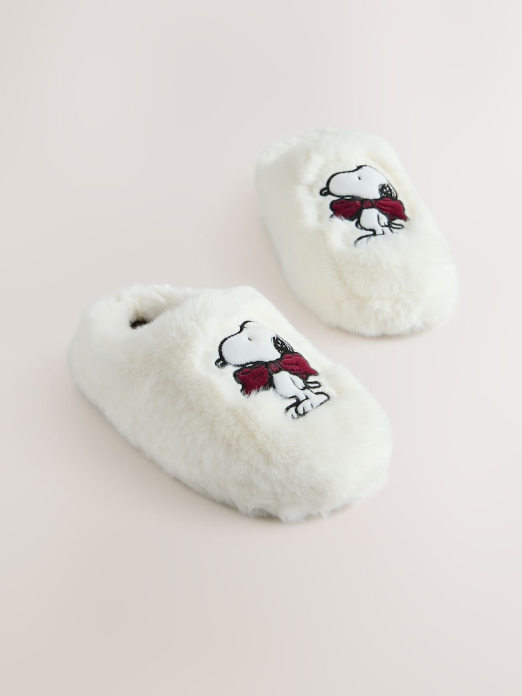 White Snoopy Faux Fur Mule Slippers - Image 1 of 5 White Snoopy Faux Fur Mule Slippers - Image 1 of 5