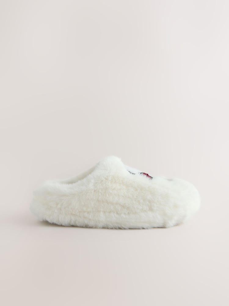 White Snoopy Faux Fur Mule Slippers - Image 2 of 5 White Snoopy Faux Fur Mule Slippers - Image 2 of 5