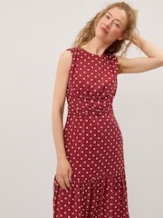 Monsoon Red Claire Polka Dot Midi Dress - Image 1 of 4