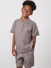 Gym King Grey Younger Kids Portals Texture Polo - Image 3 of 5
