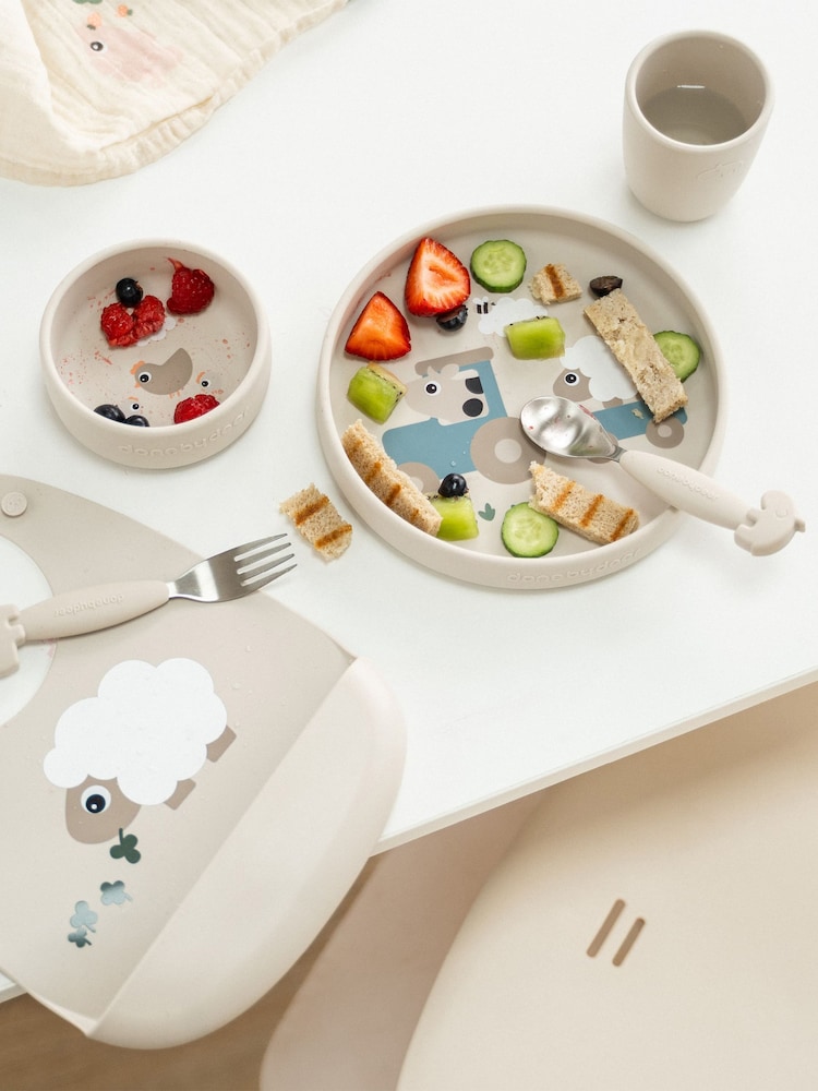 Done by Deer Natural Stick and Stay Tiny Farm Dinner Set - Image 1 of 5 Done by Deer Natural Stick and Stay Tiny Farm Dinner Set - Image 1 of 5