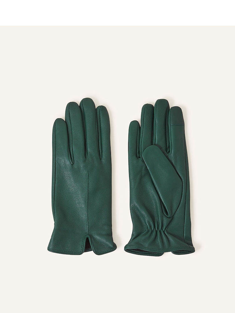Accessorize Green Touch Screen Winter Leather Gloves - Image 1 of 2