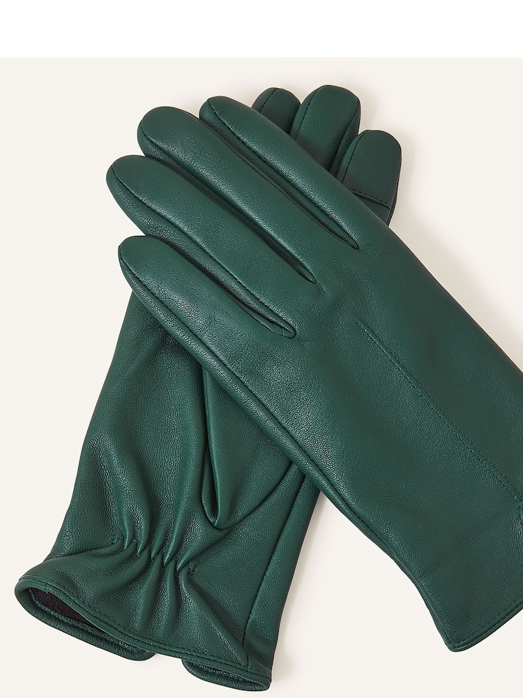 Accessorize Green Touch Screen Winter Leather Gloves - Image 2 of 2