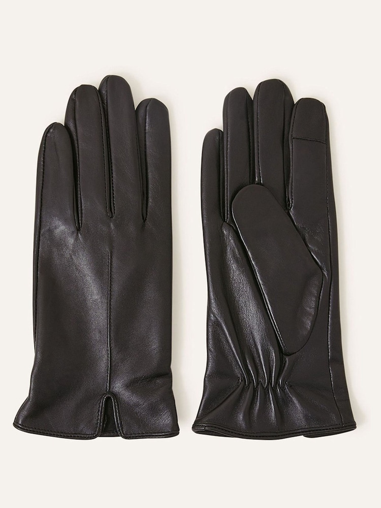 Accessorize Black Touch Screen Leather Gloves - Image 1 of 2 Accessorize Black Touch Screen Leather Gloves - Image 1 of 2