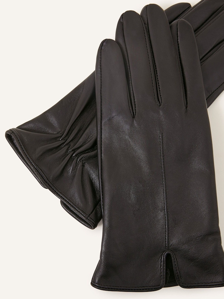 Accessorize Black Touch Screen Leather Gloves - Image 2 of 2 Accessorize Black Touch Screen Leather Gloves - Image 2 of 2