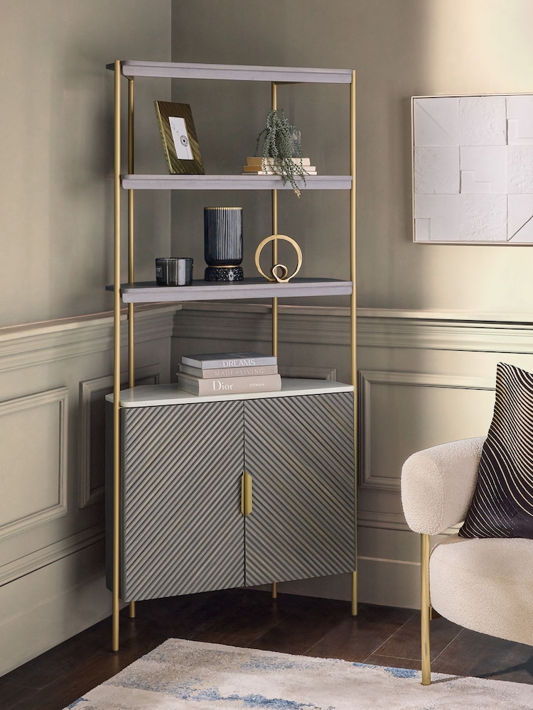 Dark Grey Valencia Marble Mango Wood Corner Shelf - Image 1 of 10