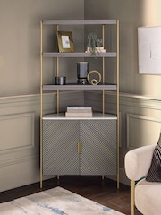 Dark Grey Valencia Marble Mango Wood Corner Shelf - Image 2 of 10
