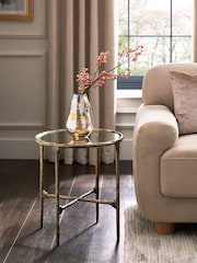 Gold Wrought Glass Top Side Table - Image 1 of 4