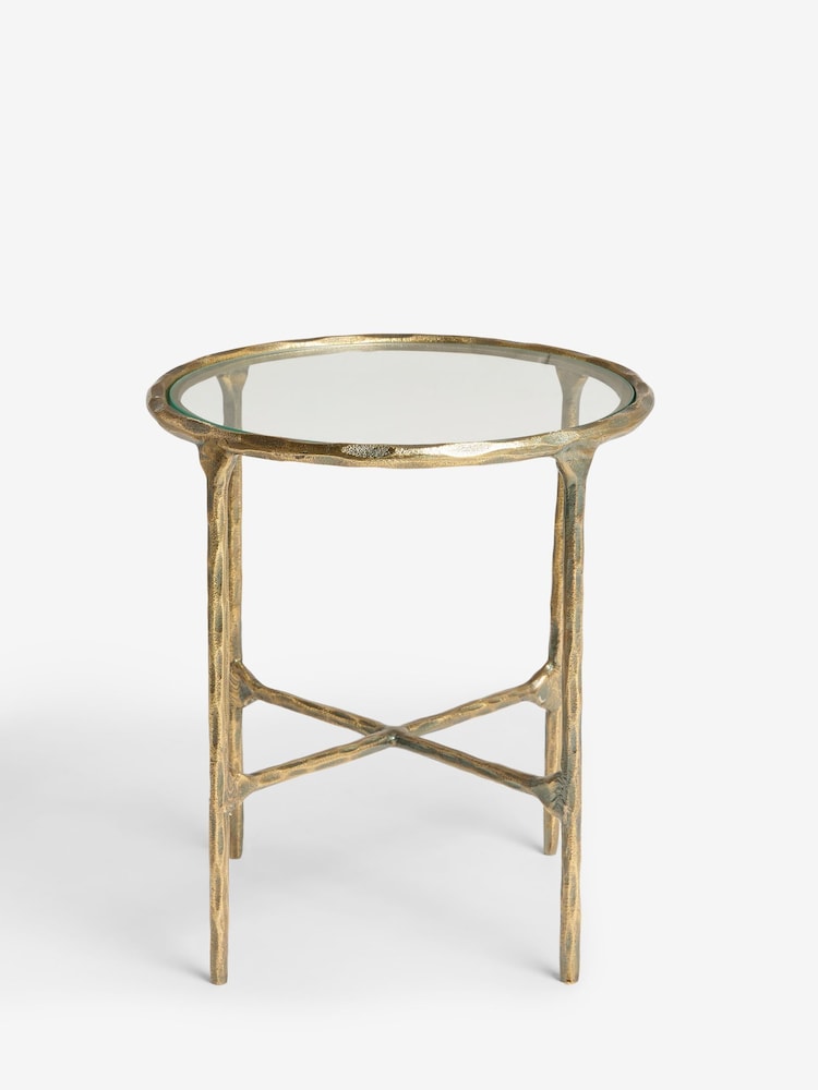 Gold Wrought Glass Top Side Table - Image 2 of 4