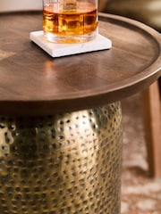 Gold Hammered Drum Mango Wood Side Table - Image 3 of 5
