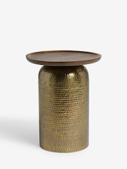 Gold Hammered Drum Mango Wood Side Table - Image 5 of 5