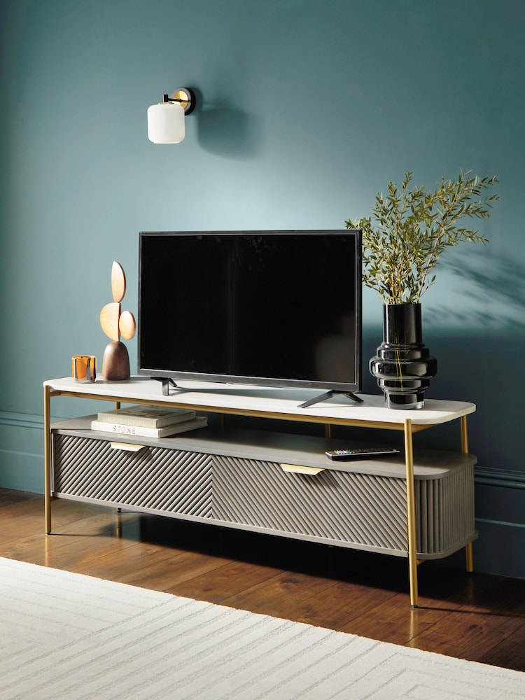 Dark Grey Valencia Mango Wood Up to 65 inch, Floating Top TV Unit - Image 1 of 9