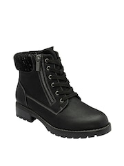 Lotus Jet Black Lace-Up Ankle Boots - Image 1 of 4
