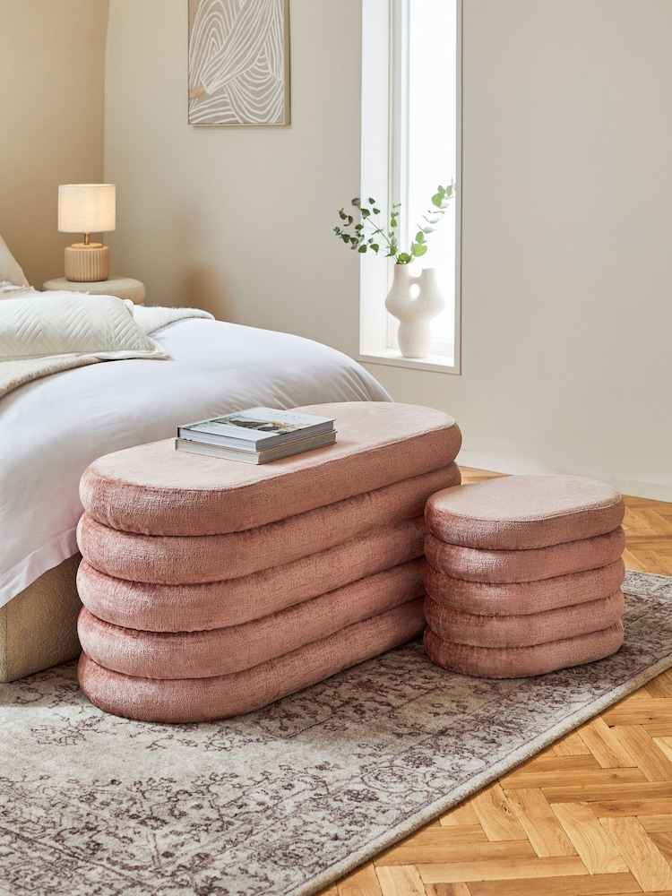 Plush Chenille Rose Pink Otis Ottoman And Stool Set - Image 1 of 1 Plush Chenille Rose Pink Otis Ottoman And Stool Set - Image 1 of 1