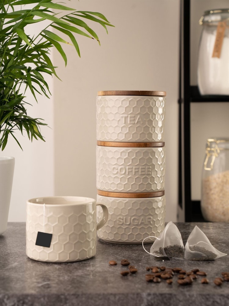 Kitchen Pantry Grey Kitchen Pantry Set of 3 Stacking Storage Jars - Image 1 of 4