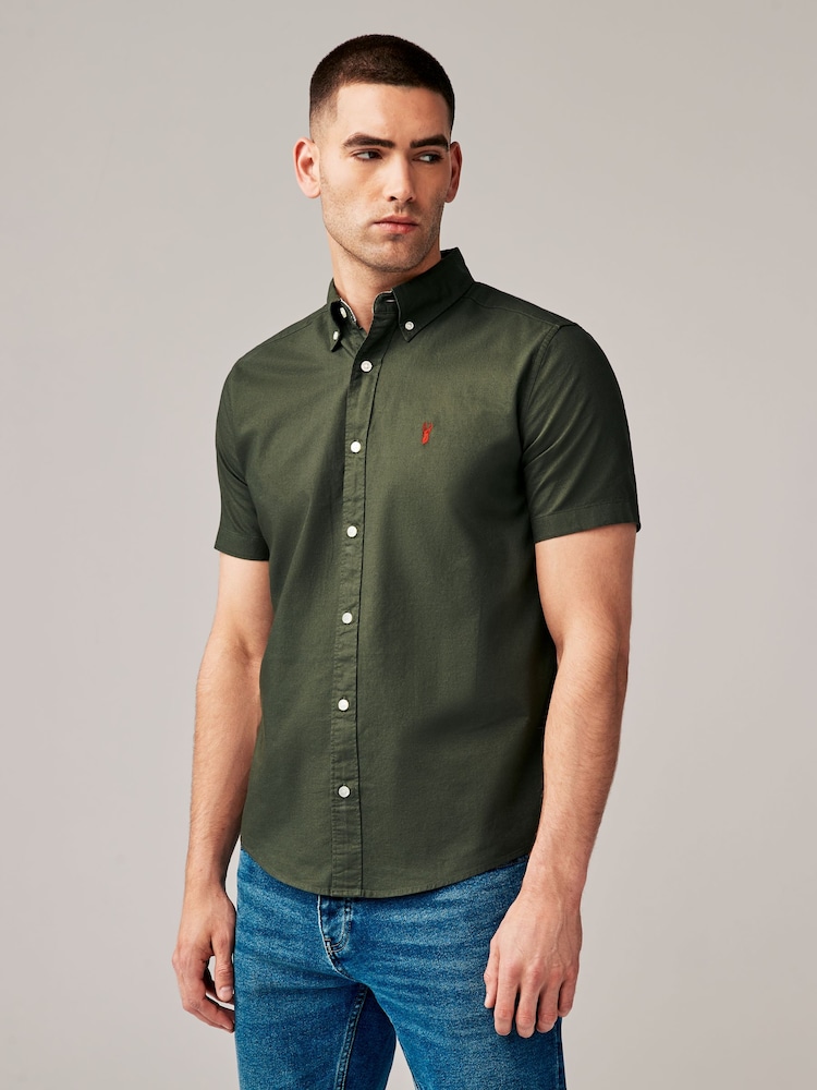 Dark Green Regular Fit Short Sleeve Oxford Shirt - Image 1 of 7 Dark Green Regular Fit Short Sleeve Oxford Shirt - Image 1 of 7