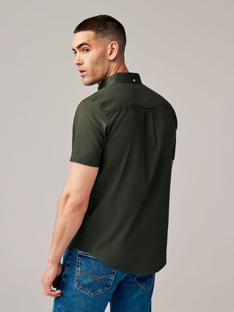 Dark Green Regular Fit Short Sleeve Oxford Shirt - Image 2 of 7 Dark Green Regular Fit Short Sleeve Oxford Shirt - Image 2 of 7