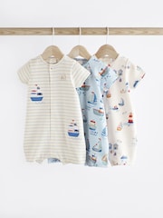 Blue Boat Baby Jersey 100% Cotton Rompers 3 Pack - Image 1 of 10