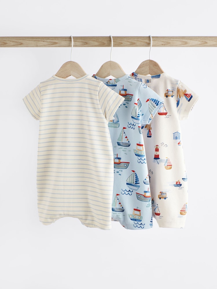 Blue Boat Baby Jersey 100% Cotton Rompers 3 Pack - Image 2 of 10